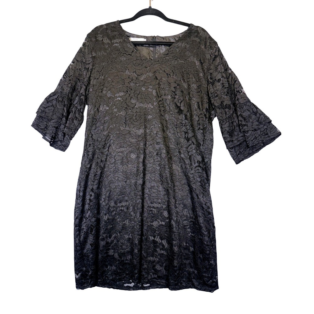 Black Floral Lace  Bell Sleeve Shift Dress XL Whimsigoth Gothcore Romantic